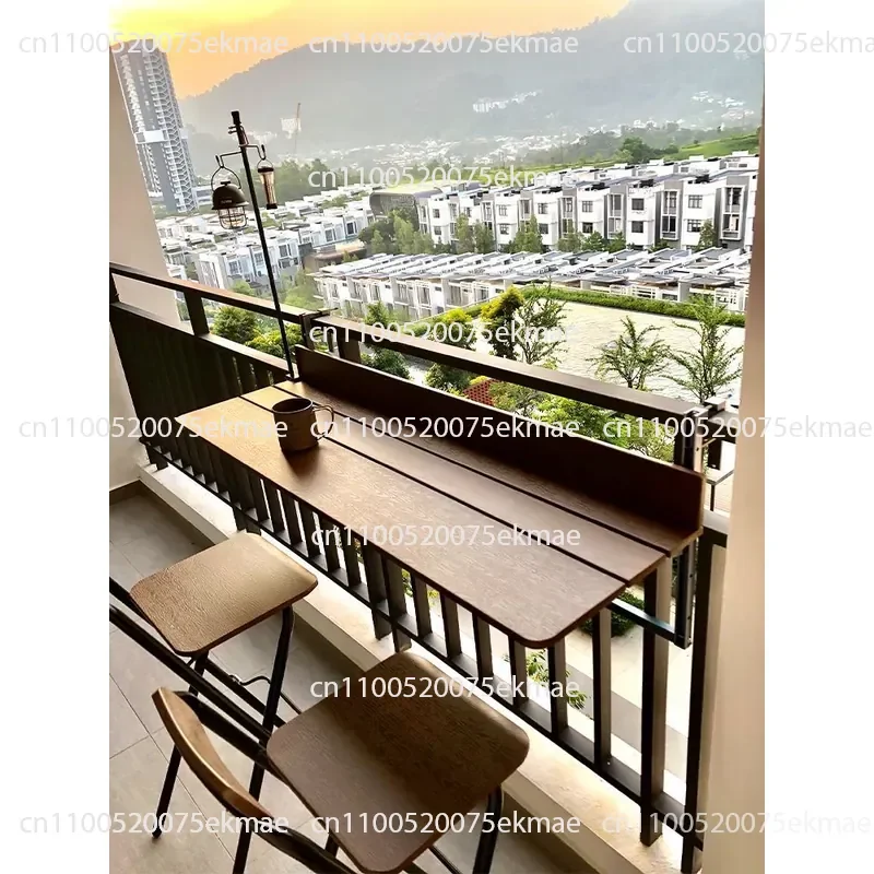 Balcony Railing Hanging Bar Table, Small Household Bar, Computer Table Can Be Dedicated Folding Desk and Chair