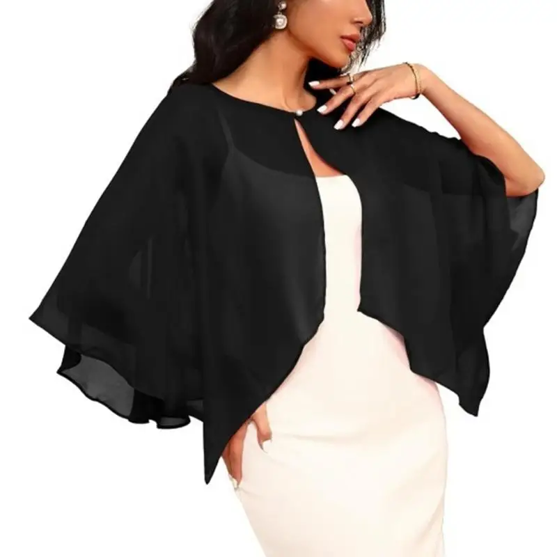 

652F формальный свадебный шарф на плечи, солнцезащитная шифоновая ткань, свадебный аксессуар, дизайн с жемчугом и пуговицами,