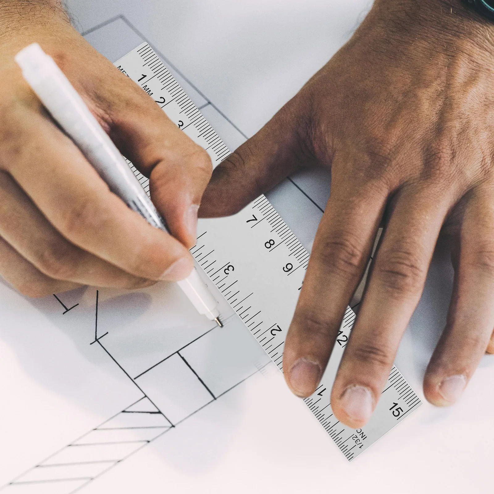 15 Cm 6 Inch Soft Cork Back Metal Ruler Stainless Steel Straight Edge For Office School Use Hanging Hole Mm Inch Measurement