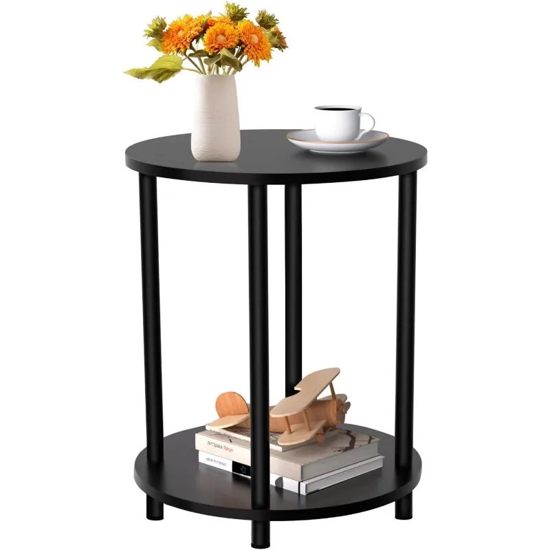 

Small Round Side Table, 2 Tier Black Wooden End Table/Bed Side Table/Nightstand for Living Room/Bedroom/Small Space