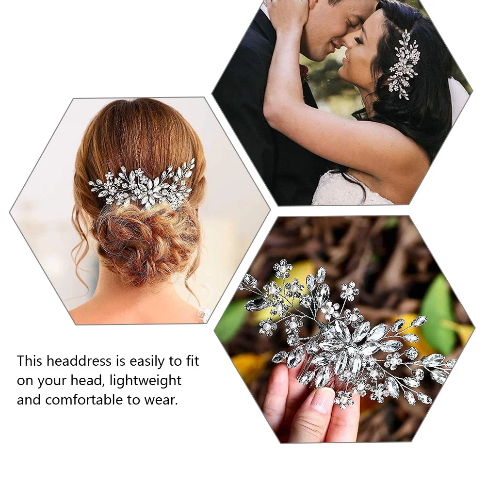مشط شعر الزفاف كريستال غطاء رأس الزفاف للعروس مشط جانبي أنيق خفيف الوزن مريح مثالي للاستحمام الزفاف #3