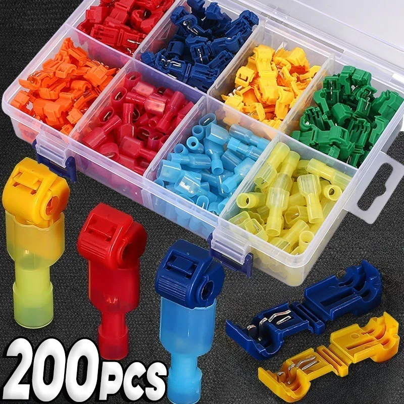 Quick Splice Self-Stripping Electrical Terminals T-Tap Wire Connectors Fully Insulated Disconnects Kit for Wiring Automotive