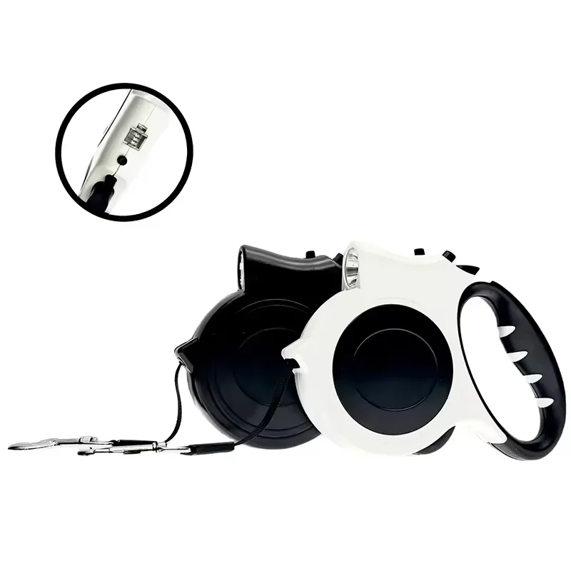 5M Automatic Retractable Dog Leash with Flashlight, LED Glowing at Night Walking Leash, Durable Nylon Outdoor Leash for Dog