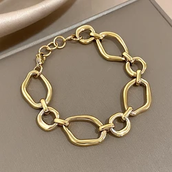1pc Chunky Irregular Link Chain Stainless Steel Bracelet for Women Men Fashionable Simple Gold Plated Bracelets Wrist Jewelry