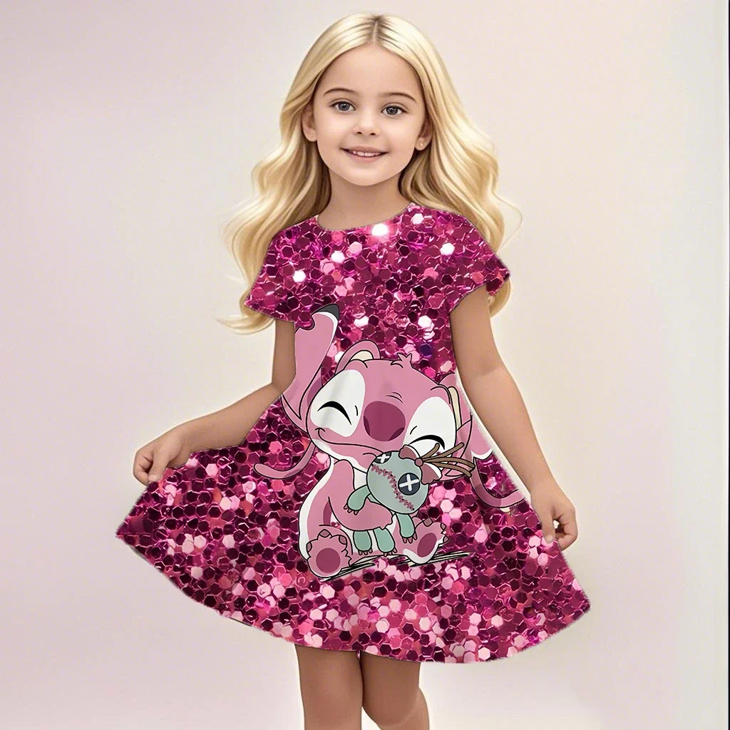 Potdemiel Sommer Neue Kinder 3d Gedruckt Romantische Stich Nettes Mädchen Kurzarm Kleid 3-14 Jahre Alte Kinder leistung Kleidung