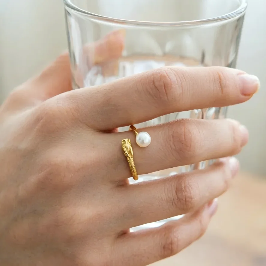 

JY ZuBo Cute Dragon Baby Pearl Ring Luxury Unique Design High-End Open Ring Women's Jewelry Daily Commuting Ideal Gift for Her