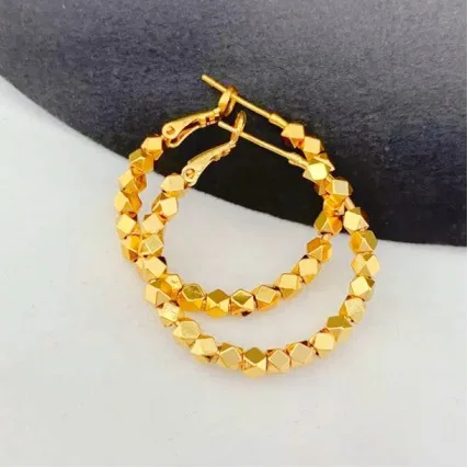 

Women's 24K Gold AU999 Disco Bead Faceted Earrings | Double-sided Han Dynasty patterns, ethnic charm with braided detail