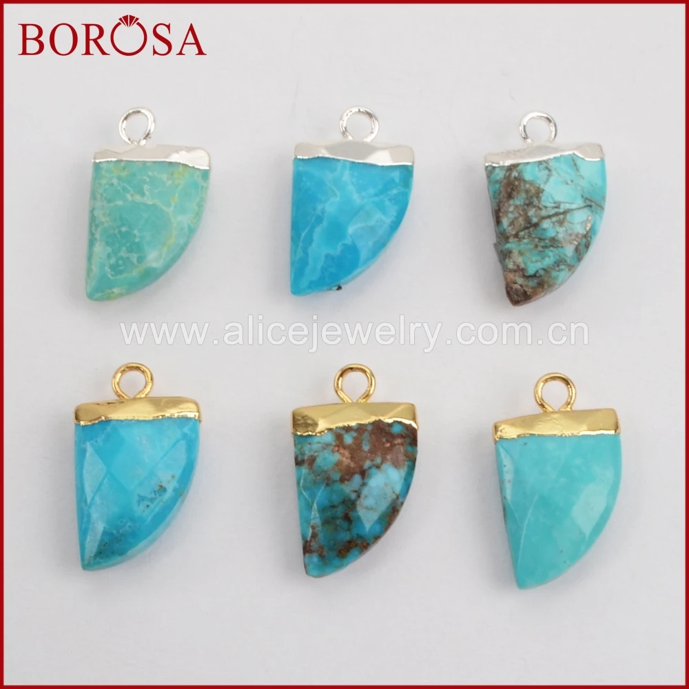 

New Arrival Silver Plated Natural Turquoise Faceted Horn Charm Healing Stone Pendant Beads for Necklace Making S1369