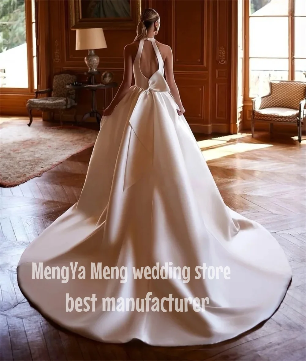 ZHUISHU Una Linea di Abiti da Sposa da Donna Halter Neck Abiti da Sposa Senza Maniche Backless Personalizzato Raso Principessa Abiti da Sposa