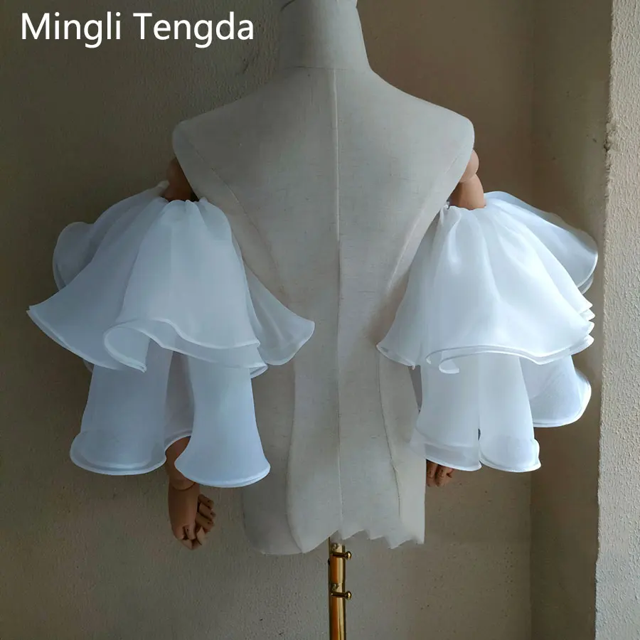 Mingli Tengda White Lotus Leaf Sleeves Double-layer Arm Covering Sleeves Wedding Sleeves Fingerless Organza Exaggerated Goves