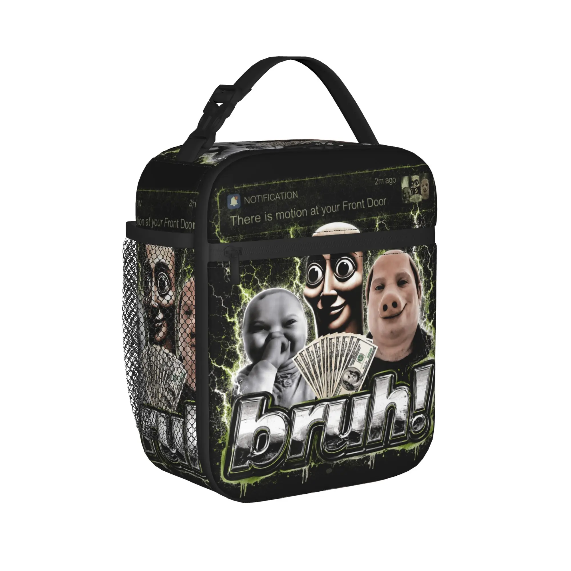 Motion At Your Front Door Tung Sahur John Pork Ai Baby Meme Lunch Bag Vintage Lunch Box Outdoor Picnic Thermal Tote Handbags