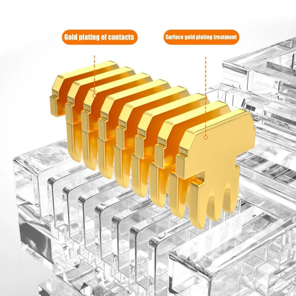 CAT6 1000Mbps RJ45 Pass Through Network Connectors Ethernet Cable Gold-plated Crimp End Stranded UTP Unshielded Modular Plug