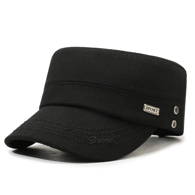 Iron Label SPORT Einfarbige Flat Top Cap – Frühlings- und Herbst-Outdoor-Casual-Sport-Sonnenhut mit bestickter Krempe – Detail 2