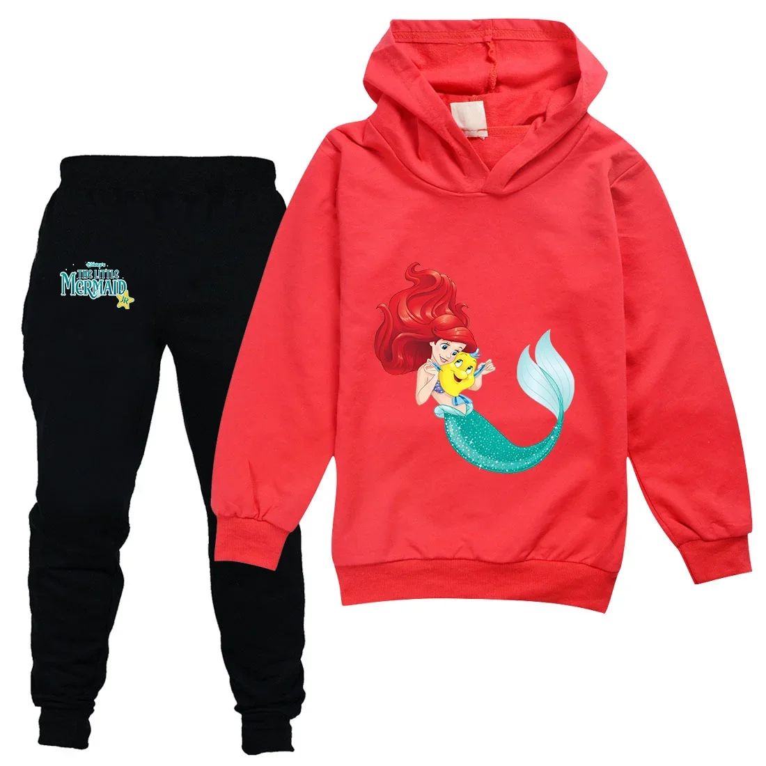 The Little Mermaid Kids Sportswear Suits Girls Casual Hoodie Black Pants Suit Teen Children Outerwear Kid Clothing Baby Sets