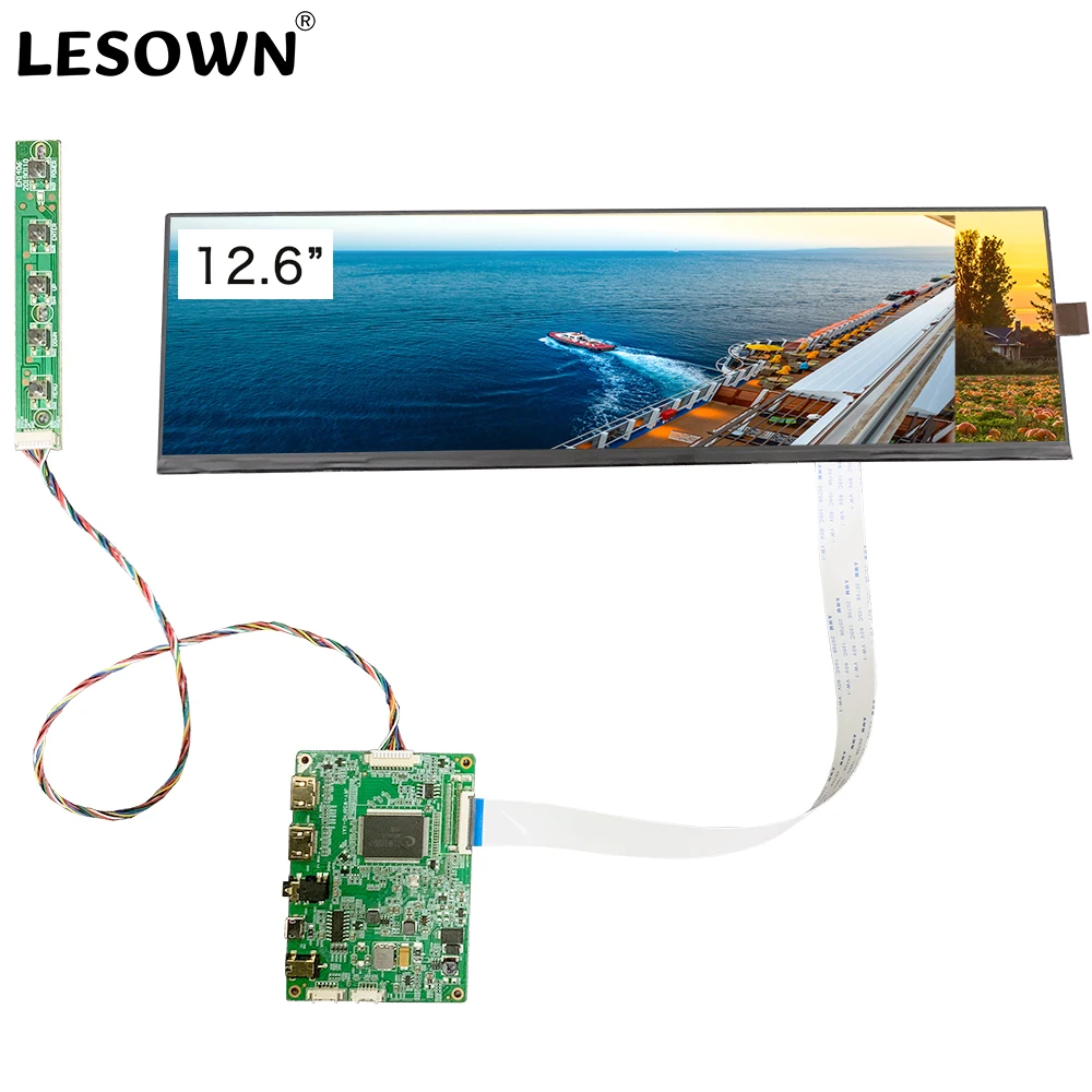 Lesown หน้าจอโมดูล LCD แบบไวด์สกรีนขนาด12.6นิ้ว IPS HD ขนาด1920x515 HDMI จอกว้างสำหรับ Windows PC