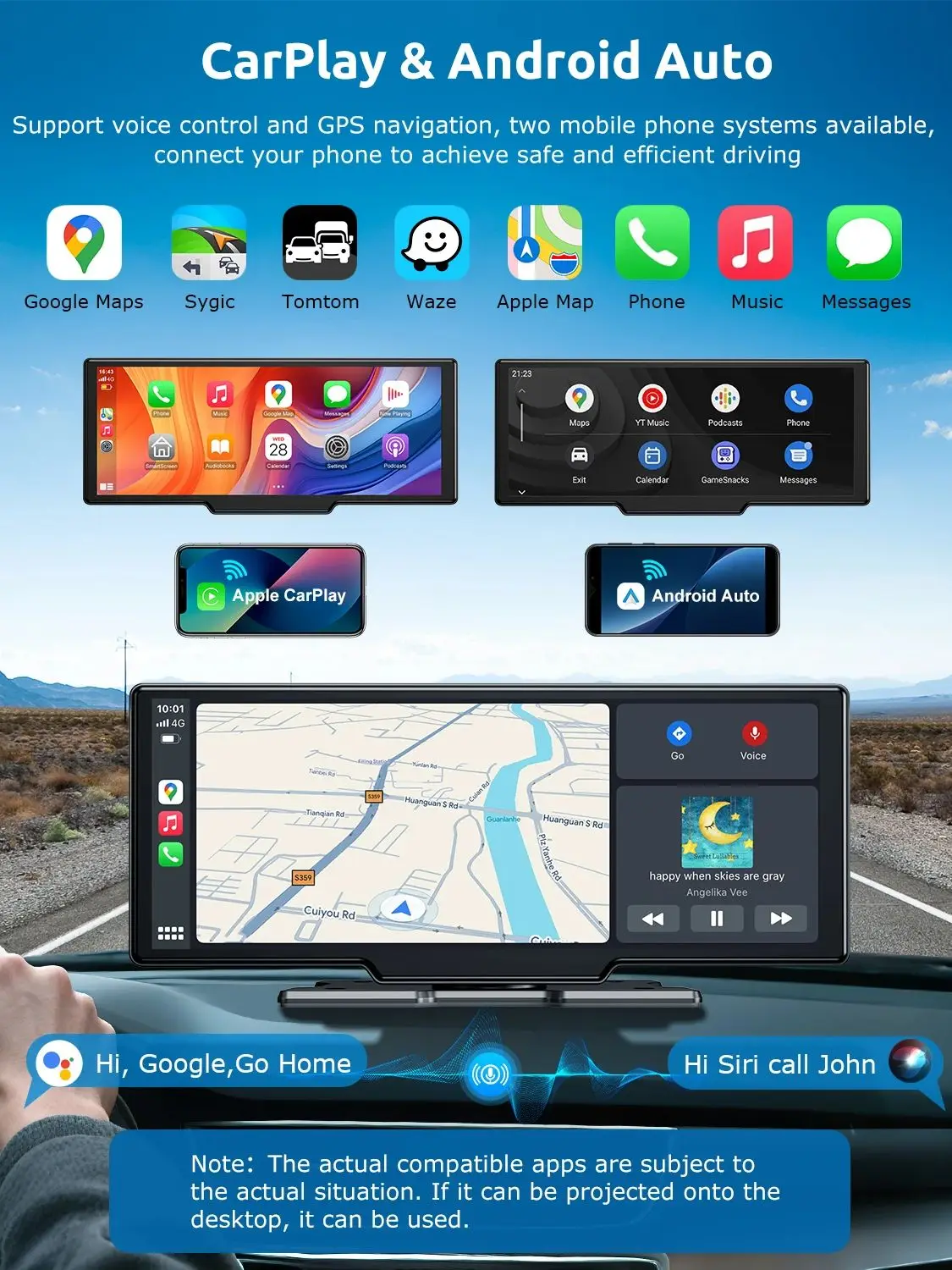ESSGOO 10.26" Draadloos Carplay Scherm Dashcam 4K Auto DVR Android Auto Dubbele Lens Videorecorder Wifi FM AUX Bluetooth Type C TF - afbeelding 2