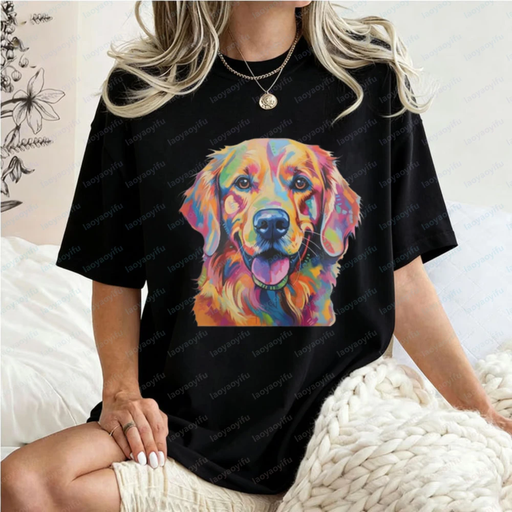 Golden Retriever Baumwoll-T-Shirt für Frauen Kawaii Hunde-Grafik-Tee Haustierliebhaber Casual Oberteil Geschenk für Hundemama und Hundepapa Weiches T-Shirt für Tierbesitzer – Detail 6