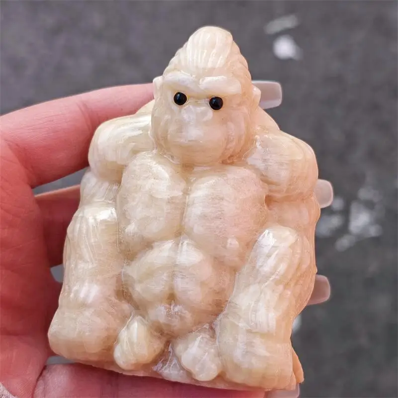 Natural Orange Calcite Chimpanzee Carving Reiki Healing Fengshui Stone Room Office Ornament Holiday Crafts Gift 1PCS