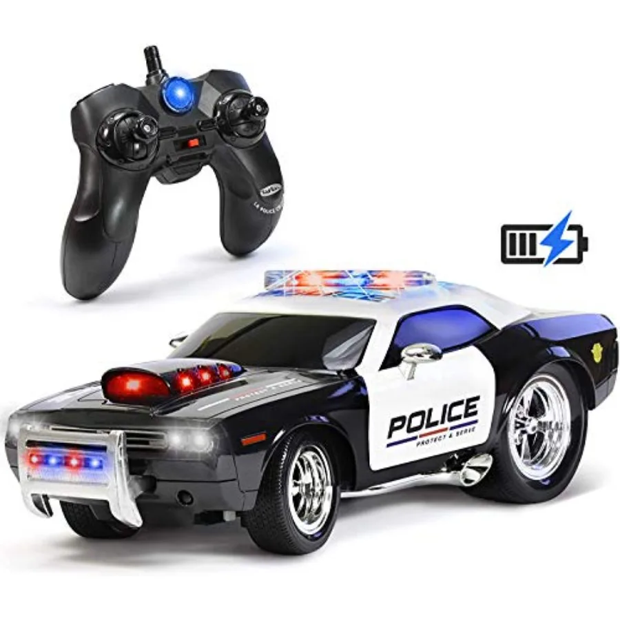 

Rechargeable Police Car Remote Control Toy for Lights Siren Blue RC Cars Toys Birthday Gift Ideas for Boys Ages 8-12 Years Fun