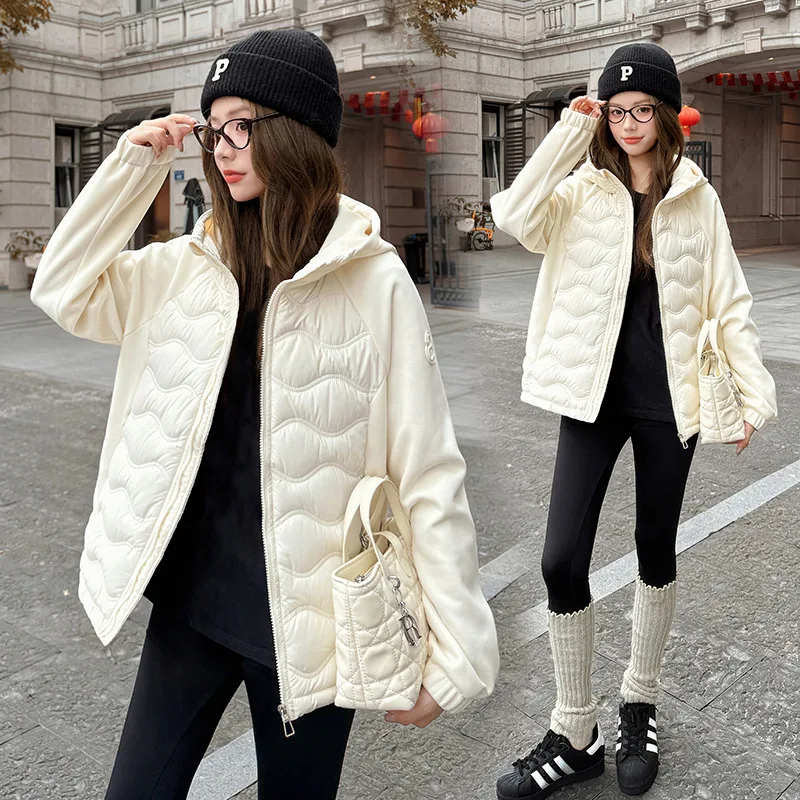 Giacca da donna in cotone con giunture con cappuccio della stazione europea Abbigliamento invernale da donna leggero 2025