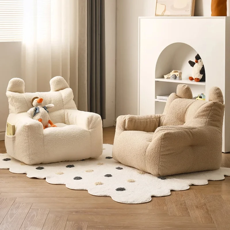 

Cute Children's Sofa Baby Reading Lazy Sofa Cotton and Linen Lamb's Wool Fabric Small Sofa Chair Removable and Washable