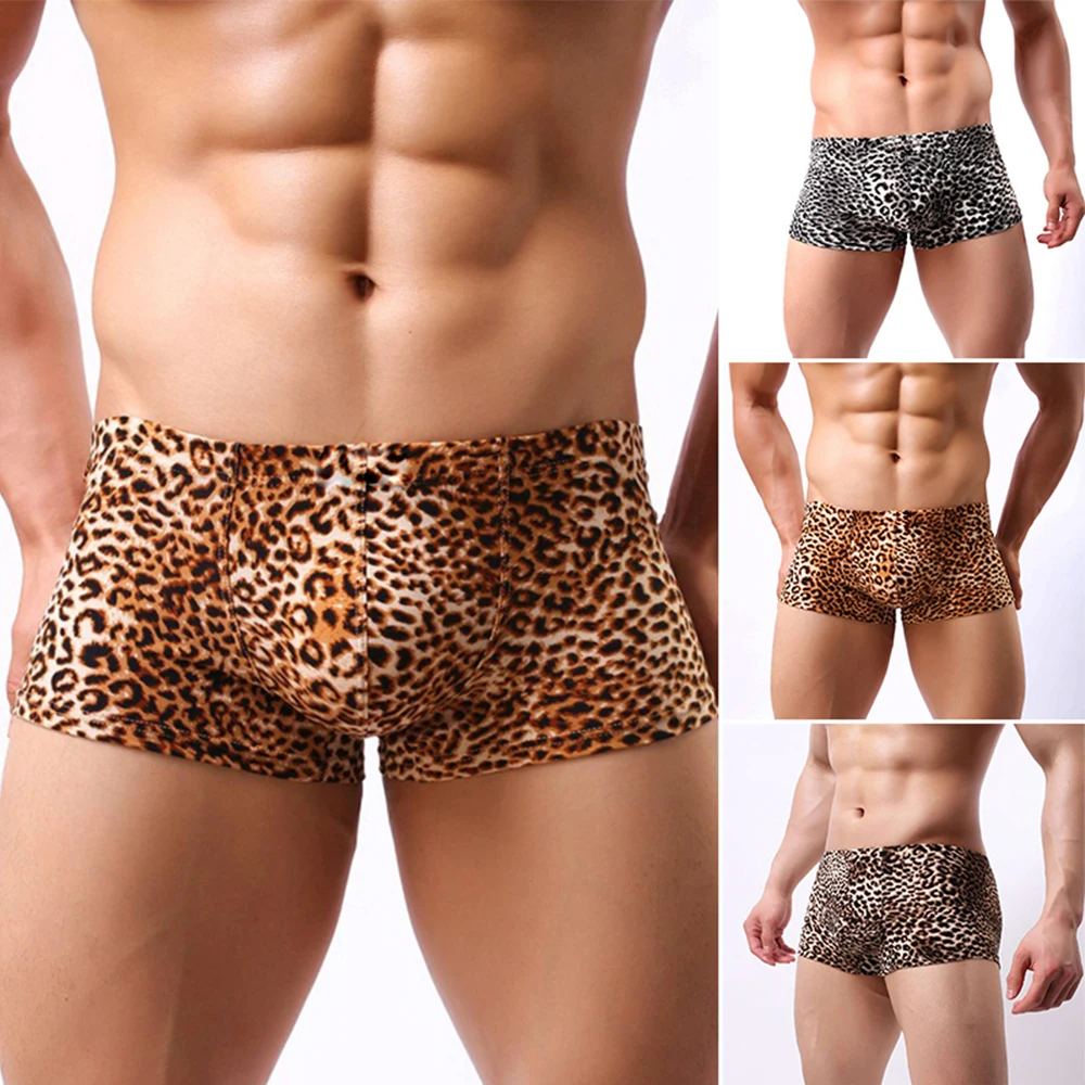 Pantie masculino boxer briefs cuecas de algodão elastano leopardo impresso boxer briefs cintura baixa cuecas de fitness