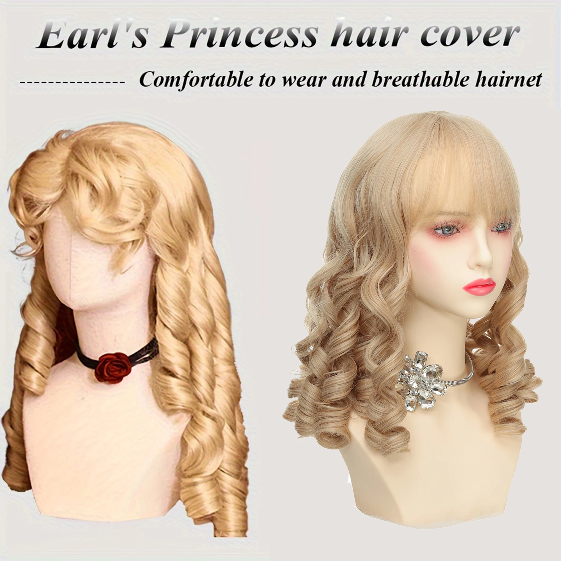 Synthetic heat-resistant role-playing vintage Roman princess rolls, long and short styles secondary series cute wear hair cover