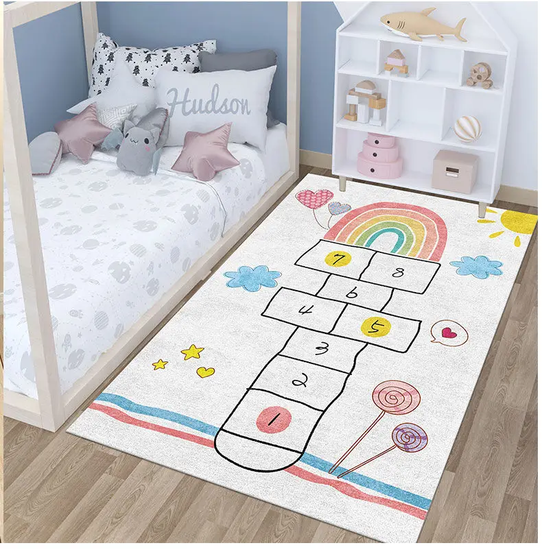 Cartoon Cute Children Carpet Living Room Kids Crawling Jumping Plaid Play Mats Boy Girl Bedroom Bedside Rug Home Decor