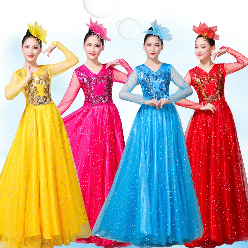 

Fashionable new women's opening dancedress with alarge swing, performance costume,women'sdance costume,stage performance costume