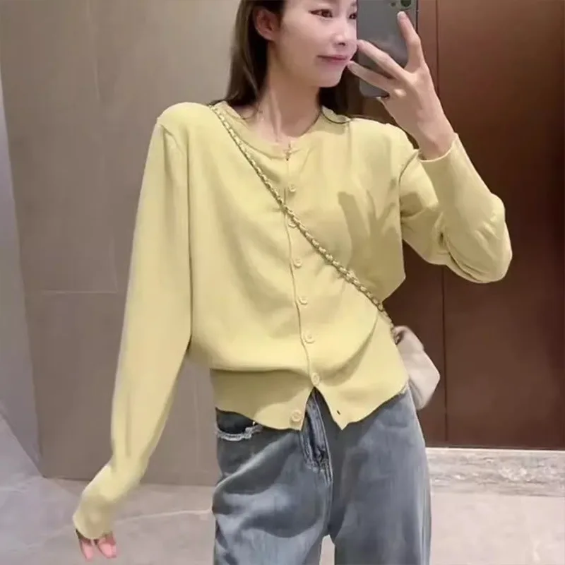 

Retro Simple Style Long Sleeves Shirts for Women Knit Cardigan Shirt Tops for Girls Ladies Casual Loose All Season Clothes