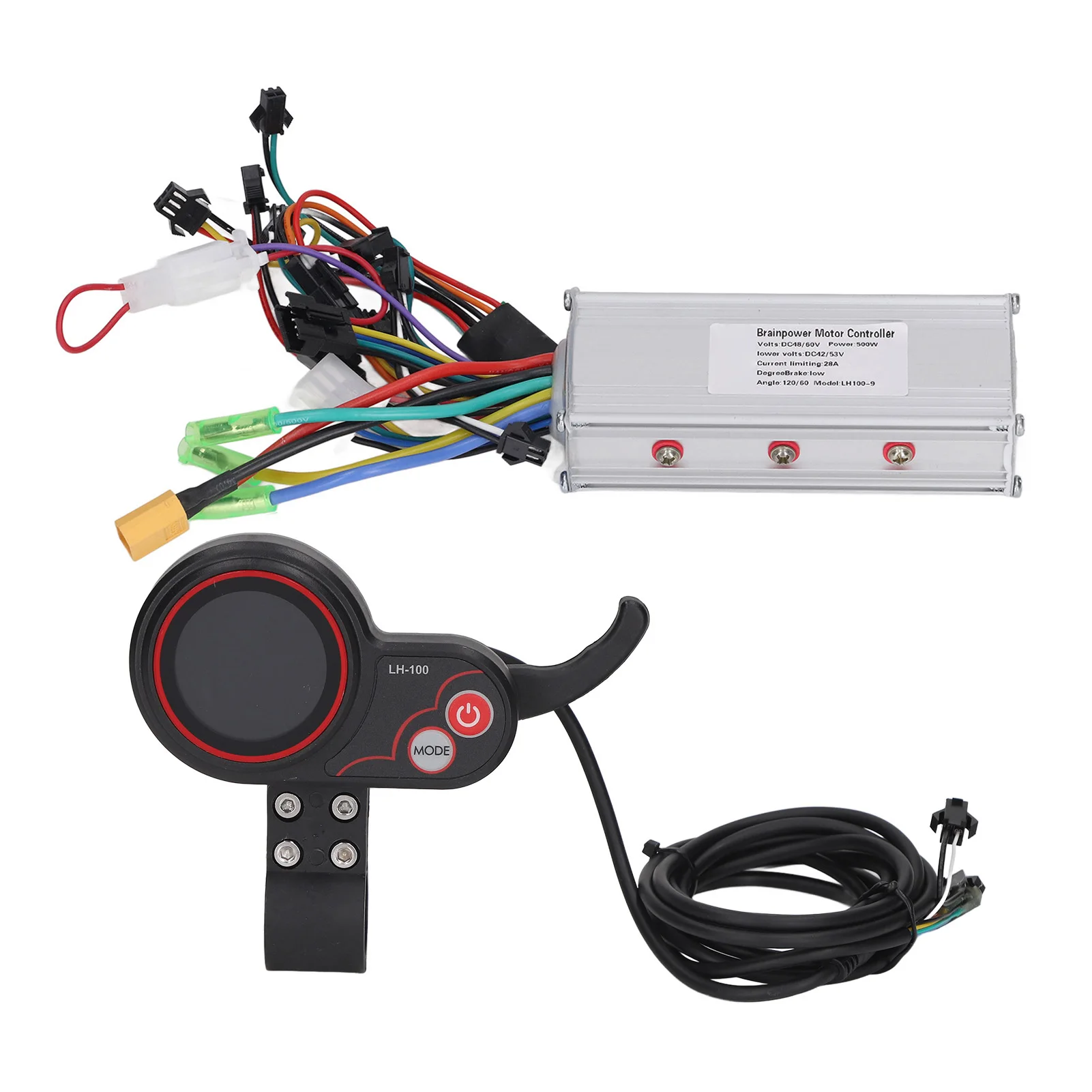 48V 60V Electric Bike Scooter Controller with Round Colorful Thumb Throttle LH100 LCD Panel for 500W Motors