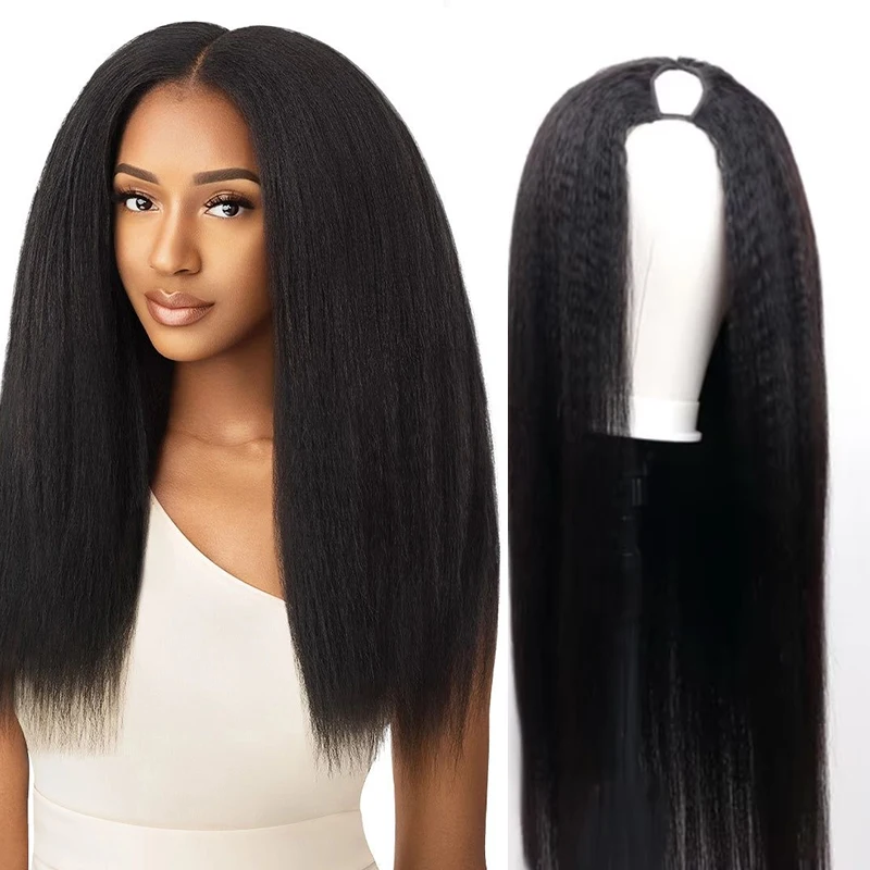230 Density Kinky Straight V Part Human Hair Wigs Yaki Straight Hair Wig Brazilian Human Hair Head Clip In Halr Wig For Women