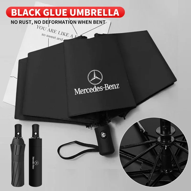 Car Logo Automatic Folding Windproof Sunshade Umbrella for Mercedes Benz W203 W204 W205 W206 W212 W213 W222 W223 E300 C200