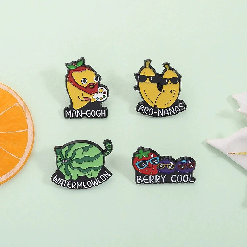 

Креативная брошь с фруктами, забавный арбуз, кот, банан, братья, ягоды, фрукты, Ван Гог, манго, милый стильный значок