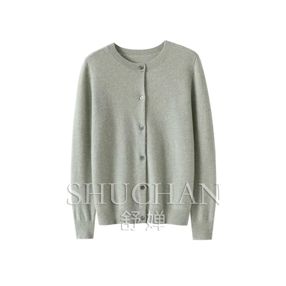New Warm Pullover 200g Crew Neck 100% Pure Cashmere Cardigan Women's Pure Cashmere Sweater Knitted Cardigan