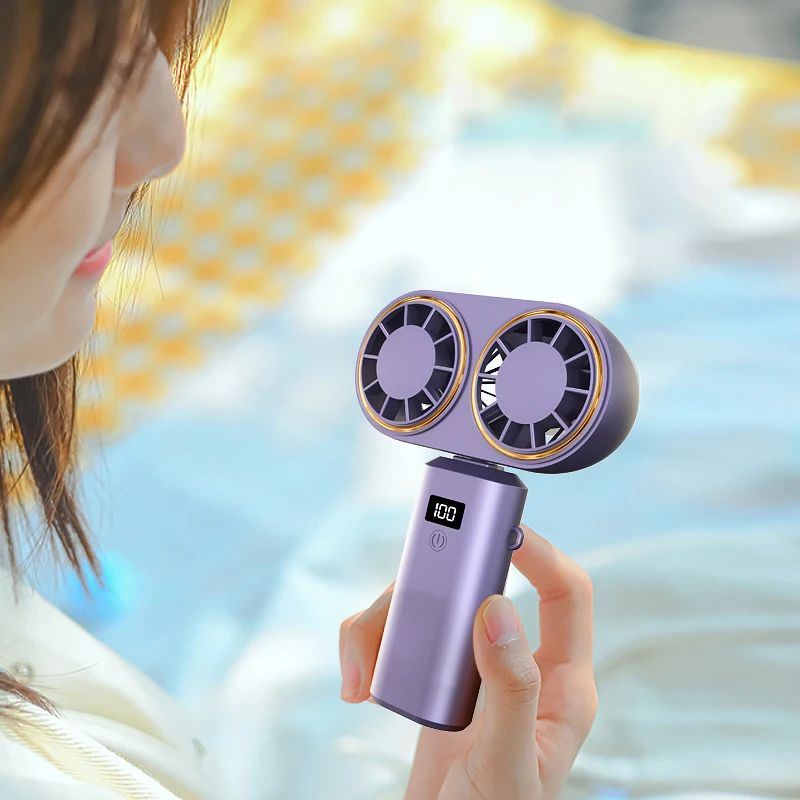 

C2 Intelligent Digital Display Double-Head Fan 5 Speeds Adjustable From 3 To 6 Hours Of Autonomy Handheld Fold Fan Usb Charging