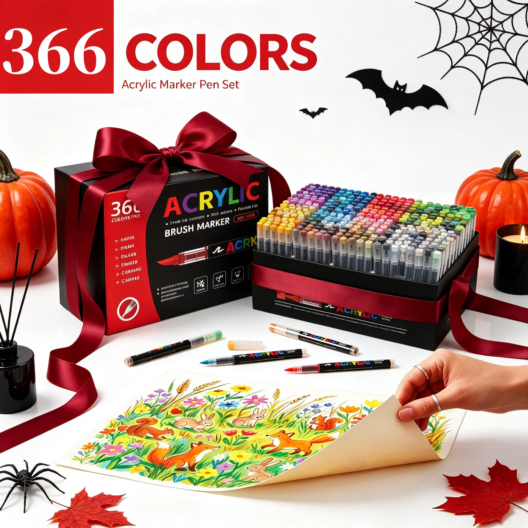 366Colors Acrylic Paint Pen Markers Set Soft Brush Tip for Wood Rock Painting Canvas Glass Ceramic CD Board Gift DIY Crafts