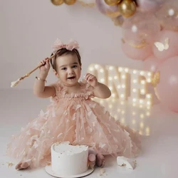 Toddler Baby Butterfly Sleeveless Dress Summer Princess Dress Kid Mesh Lace Sweet Dress Pink Little Girl Children Clothes