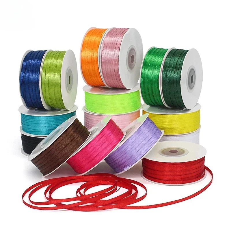91Meters/Roll 3MM Double Sided Satin Ribbons DIY Handmade Gift Wrapping Christmas Wedding Decorations Clothing Accessories