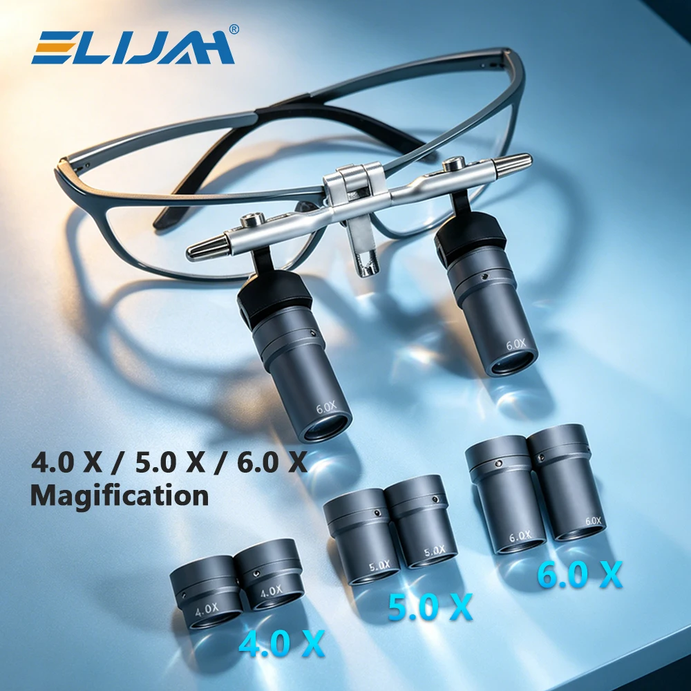 Dental Ergo Loupe4X/5X/6X Magnification350-450mm Working Distance 48° Ergonomic Design Magnetic Quick Connect Metal Construction