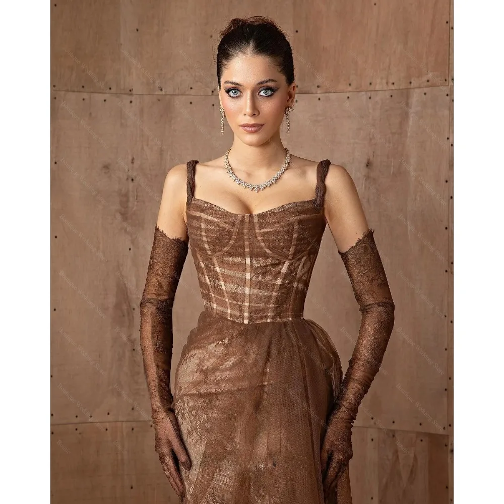 Robe de soirée Chic en dentelle, bretelles Spaghetti élégantes, col carré, avec des Appliques, longueur au sol, robes de bal droites