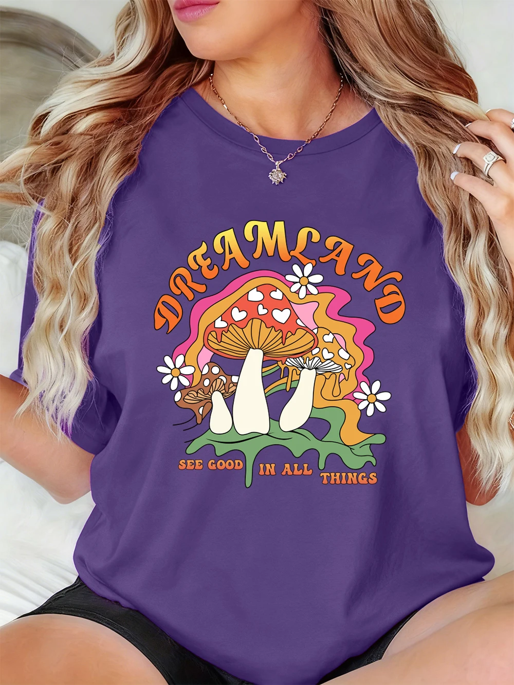 

Interesting Mushrooms Printed T-Shirts Women Casual Comfortable Short Sleeve Tops Loose O-Neck T Shirt Summer Soft Woman Clothes