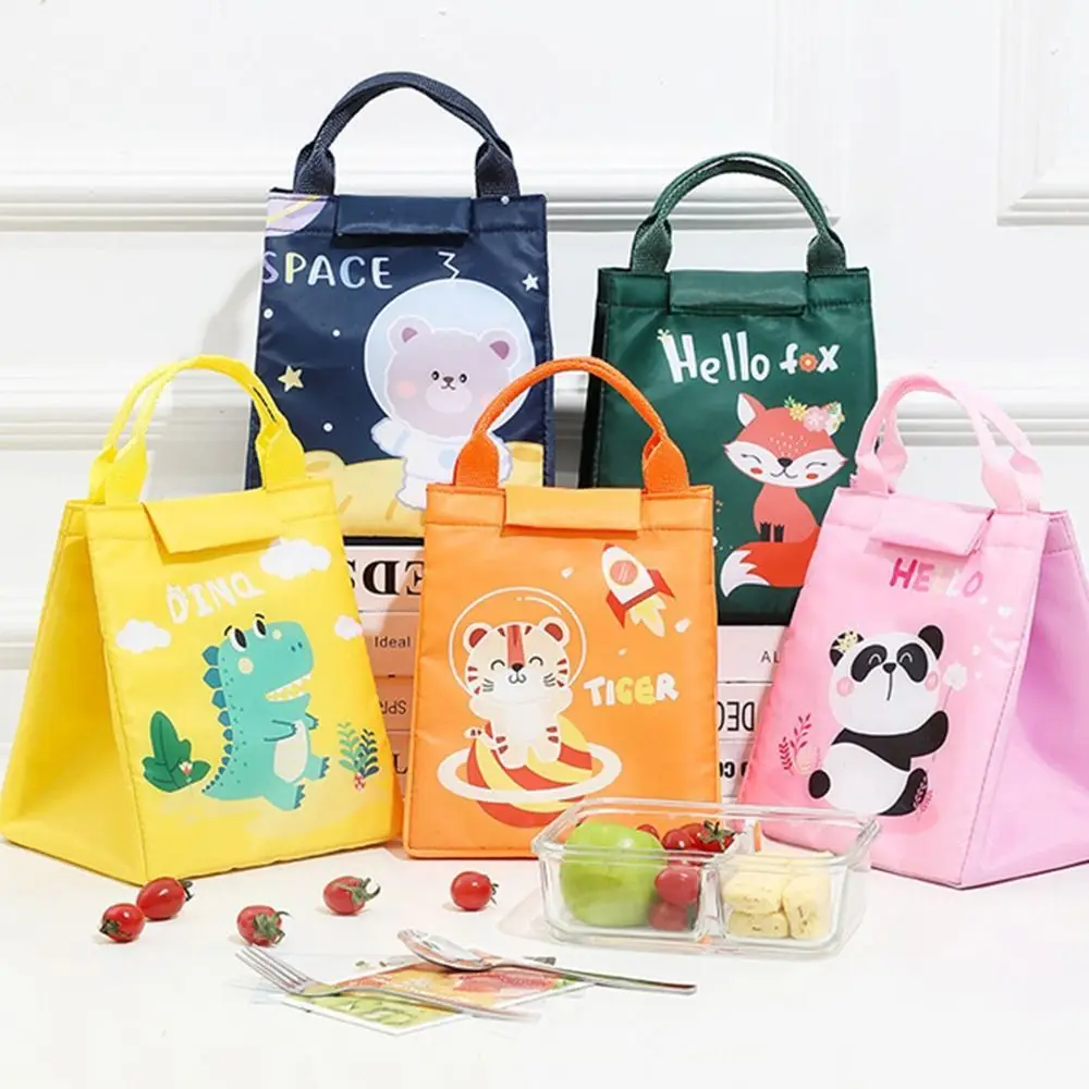 Portable ECO-friendly Lunch Pouch Cute Animal Cartoon Print Pattern Food Thermal Box Travel Large Capacity Picnic Bag