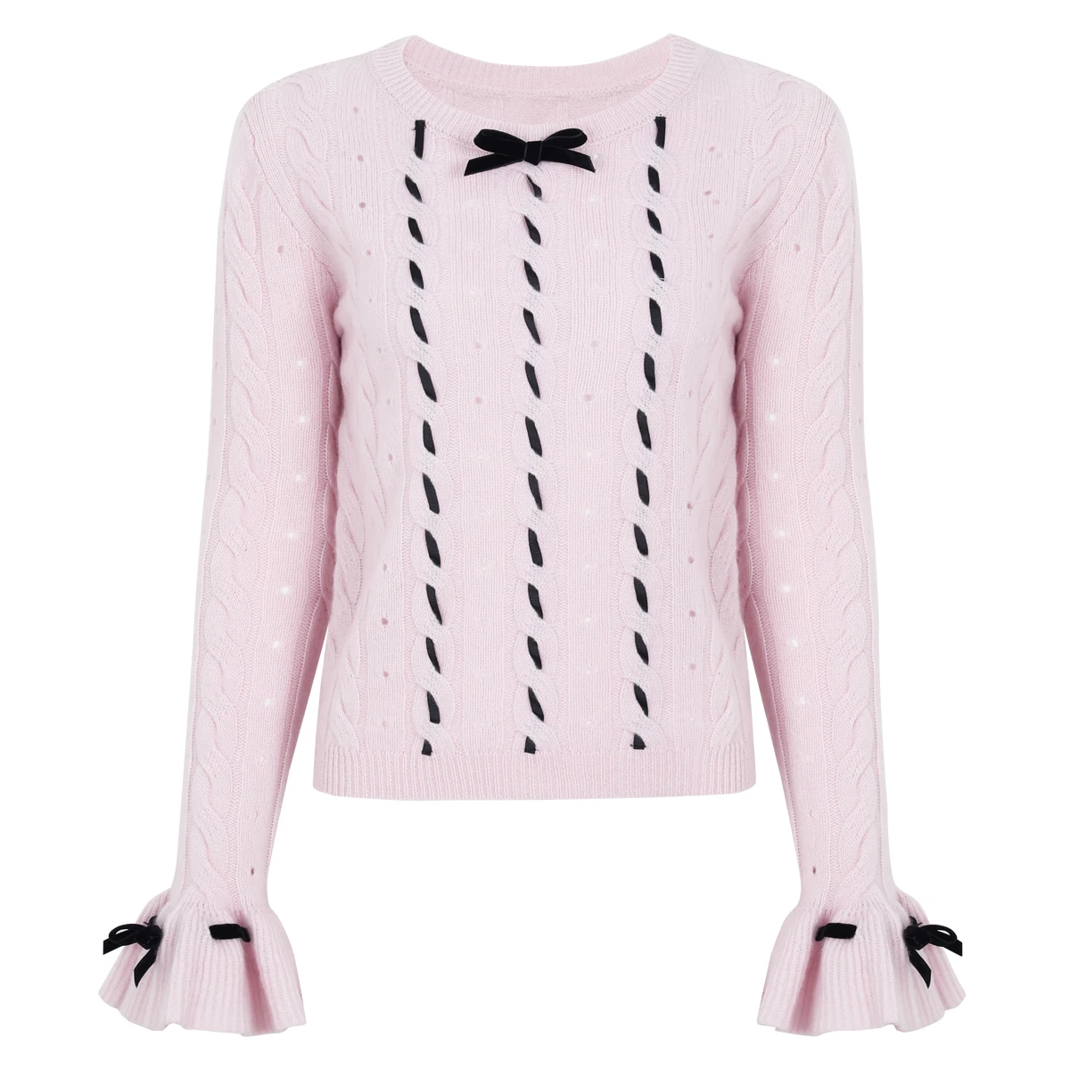 

2673 High Quality Spring And Autumn New Fashionable Patchwork Bow Temperament Knitted Elastic Women's Pullover Sweater