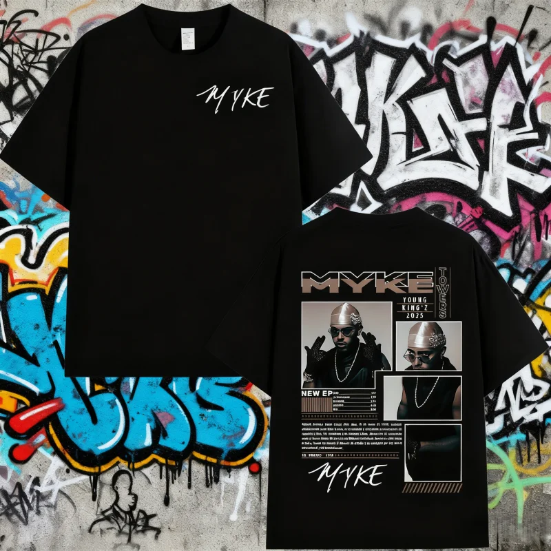 

2025 Summer Rapper Myke Towers Tour T-shirts Men's Women Clothing Fashion Hip Hop Oversized 100% Pure Cotton Printed T-shirt