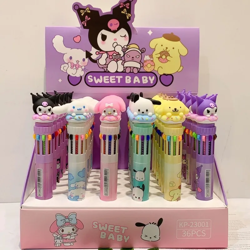 36pcs Sanrio 10colors Ballpoint Pen Cute Kuromi My Melody Cinnamoroll Multicolor Pen School Office Stationery Supplies Wholesale