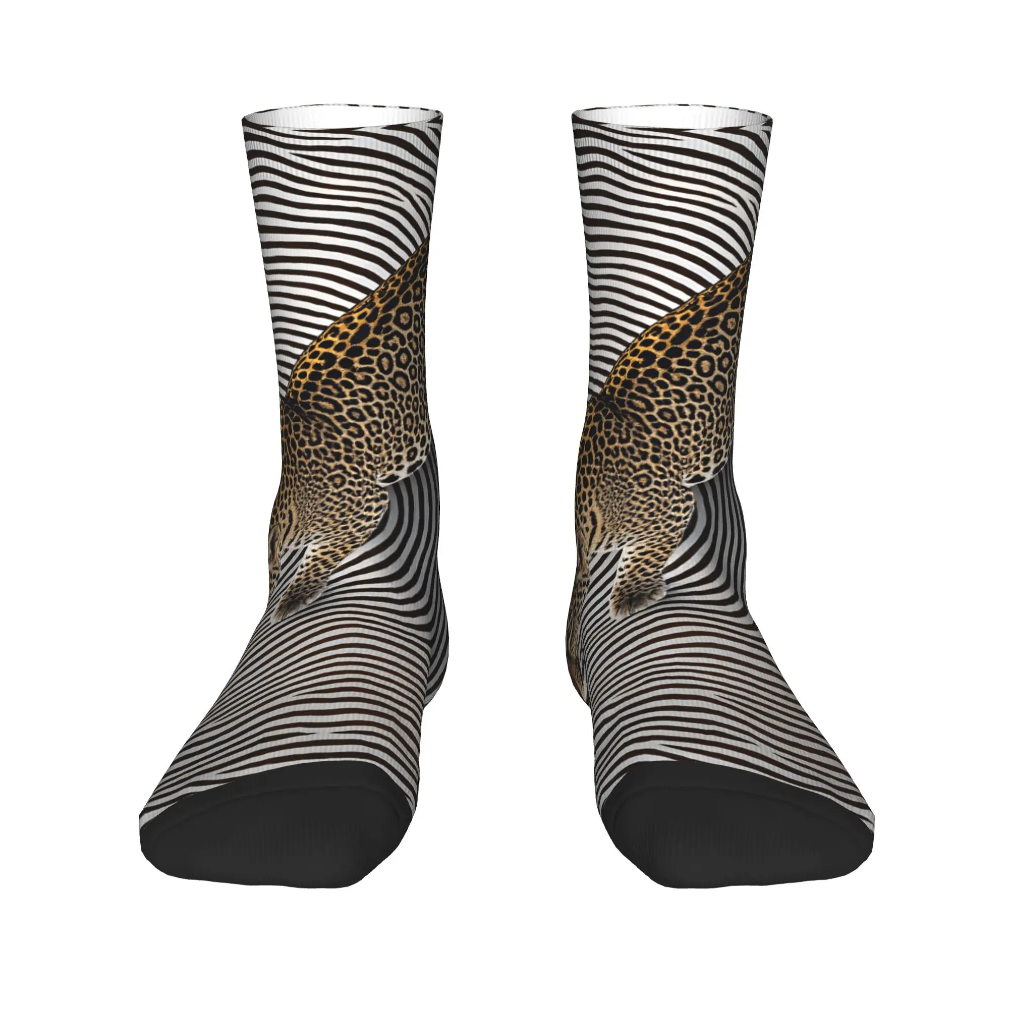 Leopard On Swirl Line Abstract Background Socks  Graphic Stockings Anti Slip Women Men Socks Medium Winter Modern Sports Socks