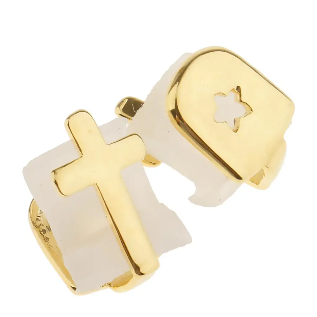 2 PCS 18K Gold Plated Hip Hop Fangs Grill Caps Mens Rapper Cross Sets