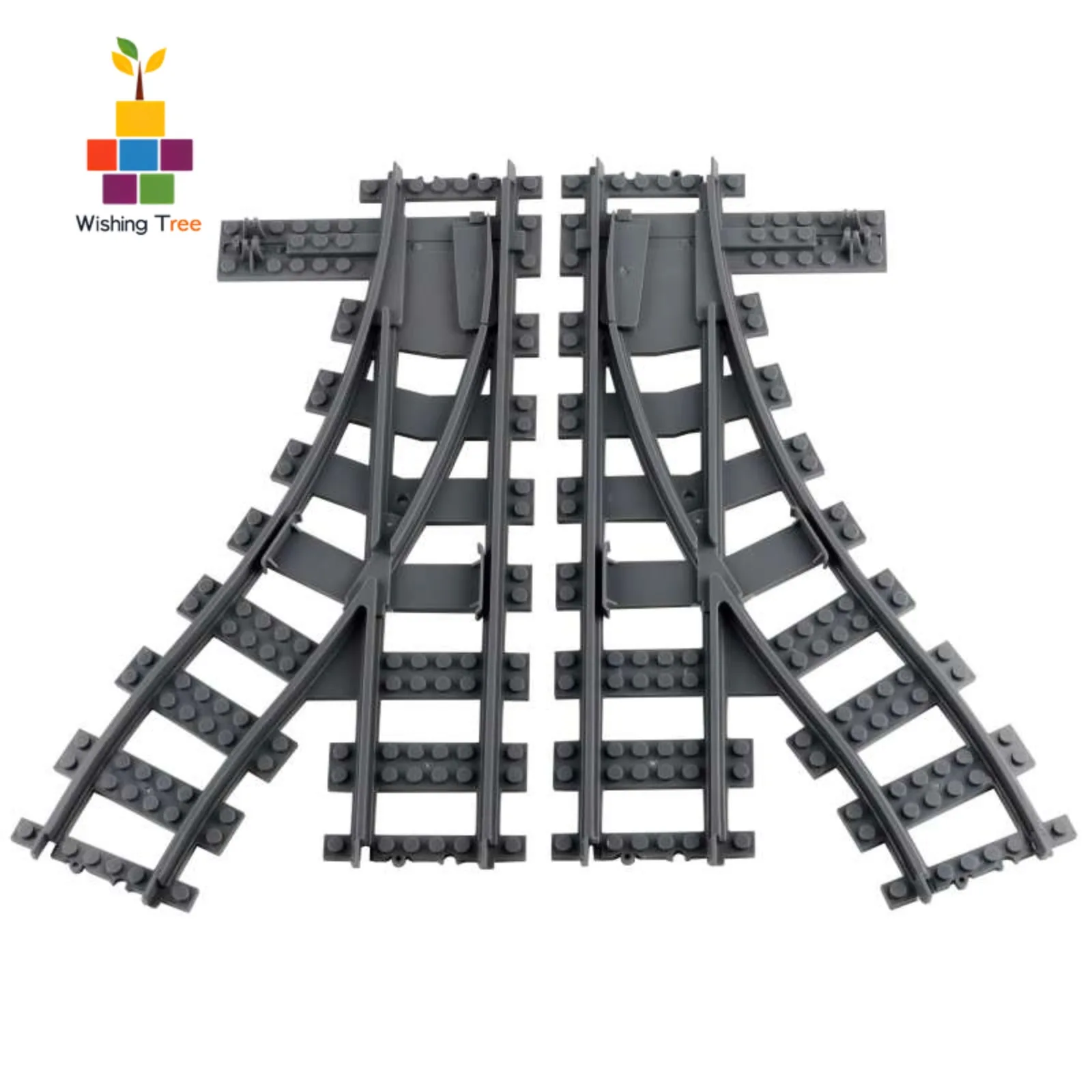 DIY City Train Track Set Left Right Forked Rail Switch Compatible with Popular Building Block Systems