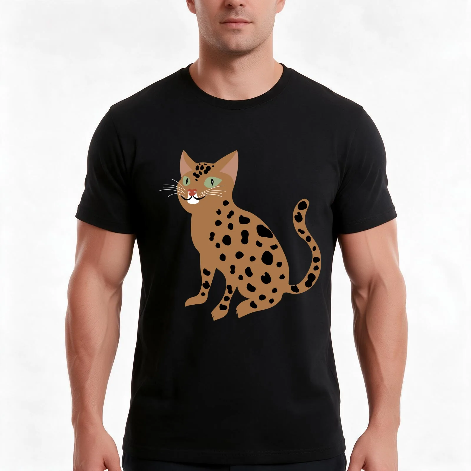 Bengal Cat T-Shirt, Summer Casual Cotton Tee, Oversized Streetwear Tops, Vintage Graphic Print, Loose Fit Short Sleeve